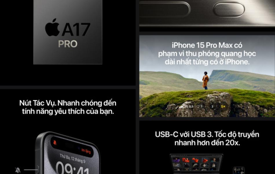 iPhone 15 Promax  256gb likenew LLA - Titan Đen